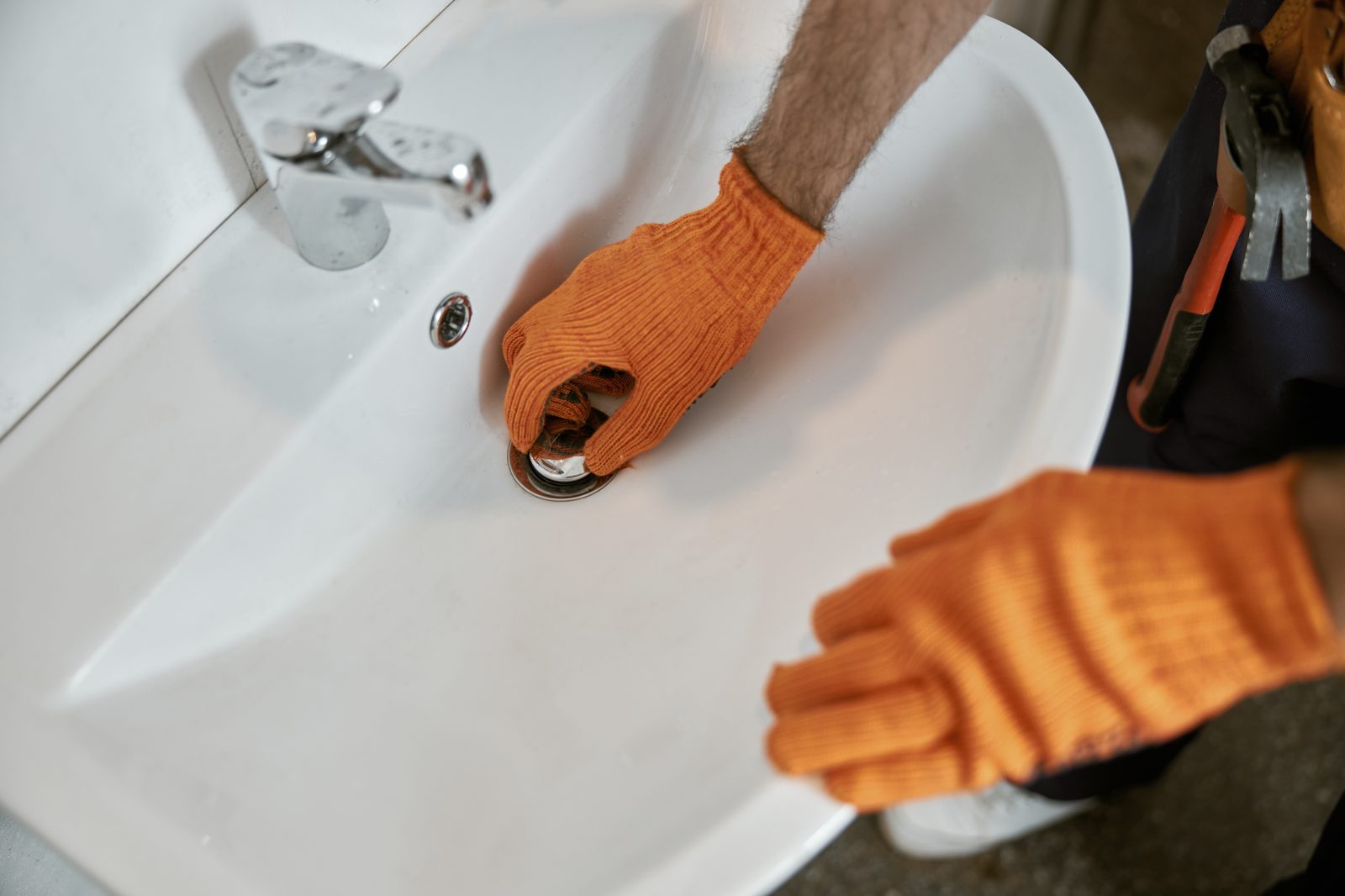 Modern sink repair in a bathroom